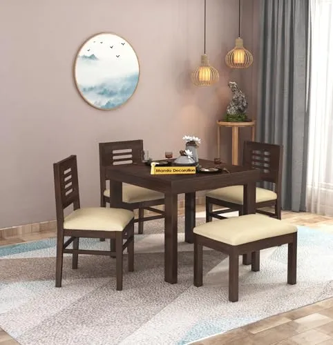 MAMTA Decoration Sheesham Wood 4 Seater Dining Table with 4 Cushioned Chairs Wooden Dining Set for Home Living Room (Honey Finish