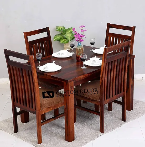 Custom Decor Rectangle sheesham Wood Standard Dining Table 4 Seater