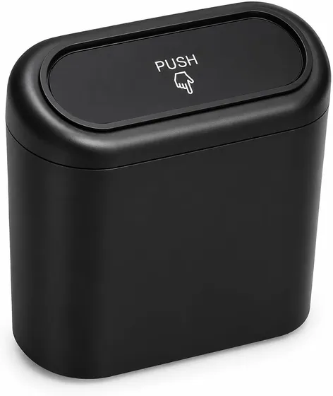 Mini Car Trash Bin with Lid, Hanging Vehicle Dustbin with Back Clip and Push-Open Clamshell Design for Door Panel, Seat Back and Interior Storage