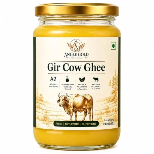 ANGLE GOLD - a2 ORGANIC GHEE - SHREE FOOD a2 Gir Cow Ghee, Organic, Bilona Method, 500ml