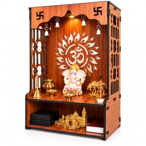Anchara Wooden Temple for Home | Handcrafted Pooja Mandir | Wall Mounted Mandir for Pooja Room | Small Home Temple for Ram, Krishna, Ganesh, Sai Baba Size (H- 15.5, L- 11.5, W-11 Inch)