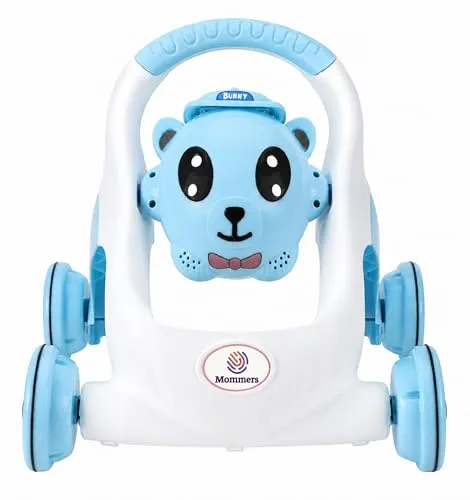 Mommers Baby Walker Musical Push Support Toddler Blue Wheels & Handle, Cute Design Activity Walker, Balanced Wheels, Indoor Play