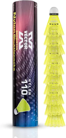 Vector X Premium Fast, Stable & Steady Flight Badminton Shuttlecock|Lightweight & Durable Nylon Shuttle with EVA Cork Base|Ideal for Daily Court Practice & Training (Pack of 10) (SC-110-NYLON-10PC)