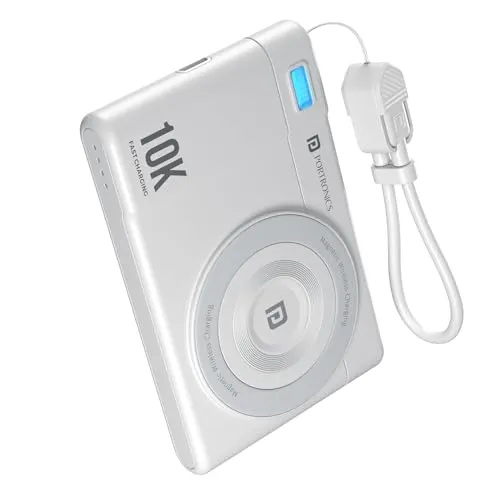 Portronics PowerShutter Air 10K 10000mAh 15W Wireless Magnetic Fast Charging Powerbank, In Built Type Cable,22.5W Type C PD Output,Light Weight,Compatible with iPhone 12 Above,Other Qi Enabled Devices