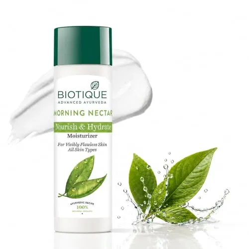 Biotique Morning Nectar Flawless Skin Moisturizer | Prevents Dark Spots, Blackheads and Blemishes | Visibly Flawless Skin | Nourishes and Hydrates Skin | All Skin Types | 120ml.