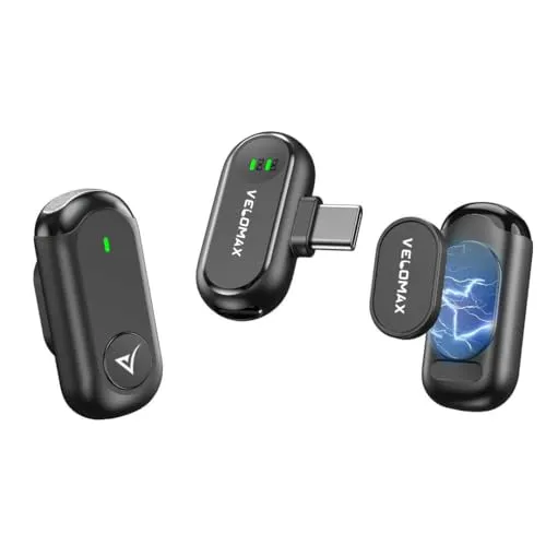 VELOMAX Mini Microphone Mic Wireless for YouTube, Magnetic Mic Wireless for Vlogging Type C Plug & Play Recording Mics for Video Live Streaming 65FT Range Stable Connection for Android/PC/iPad