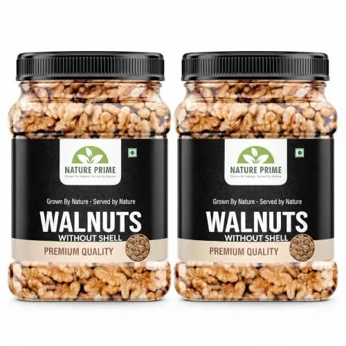 Nature Prime Walnuts 800g (400X2), Premium Quality Walnut Kernels, Ready to Eat Dry Fruits, Crunchy Nut Snack, Resealable Storage Jar PACK OF 2