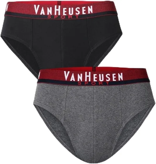 Van Heusen Sport Men Briefs - 100% Combed Cotton - Pack of 2 - Plush Back Elasticized Waistband, Ultra Soft, Solid_70001_Pure Black, Charcoal Melange_S