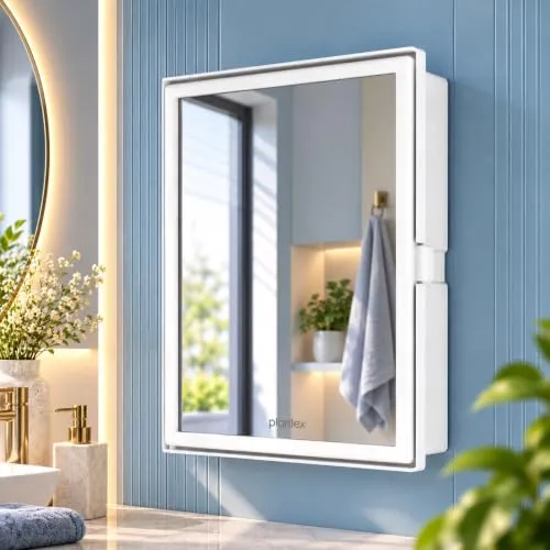 Plantex Bathroom Cabinet with Mirror/ABS Bathroom Storage Cabinet/Wall Mounted Bathroom Cabinet/Mirror with Storage for Bathroom(14x18 Inch, White)
