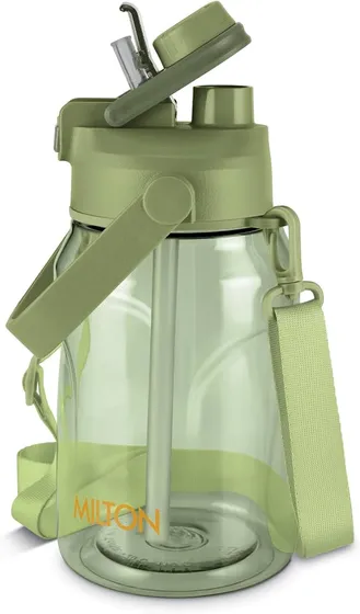 MILTON Eros 1000, 2-in-1 Sip or Gulp Lid Water Bottle 960ml | Unbreakable - Crystal Clear Plastic | Leak-Proof & BPA-Free, One-Click Open | Ideal for School, Office, Gym & Travel Use, Military Green