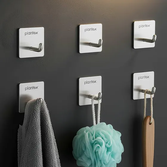 Plantex Wall Hanging Hook/Bath Towel Hook/Self Adhesive Square Robe Hooks for Kitchen/Bathroom/Stylish Home Decor Items - Pack of 6 (Chrome)