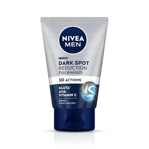NIVEA MEN Dark Spot Reduction Face Wash | Gluta, AHA, Vitamin C | Helps Reduce the Appearance of Tan | Dark Spot Reduction for Radiant and Even Tone Skin | 100g