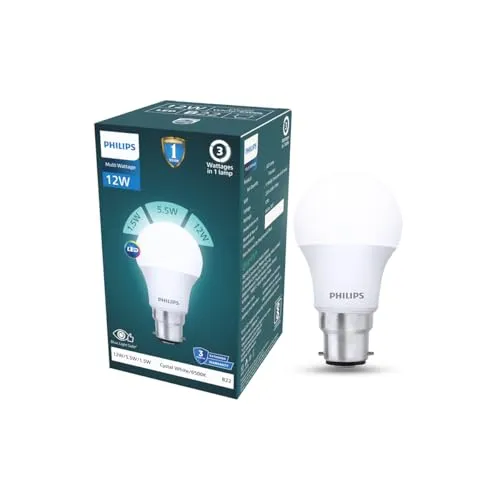PHILIPS 12W Dimmable LED Bulb | Cool White 6500K | B22 Base | Adjustable Brightness LED Light | Energy Efficient & Versatile Lighting | Pack of 1