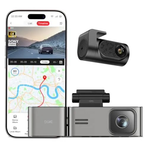boAt Hive Dashcam F1 Pro, 3 Channel Recording 4K Ultra HD Front, 2.5K Rear, 1080p Cabin Camera, Sony STARVIS 2 IMX675 Sensor, 3.2" IPS Display, Built-in GPS, ADAS, 5G Wi-Fi, 150° FOV(Pebble Champagne)