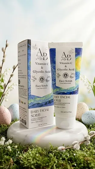 Face Scrub 100ml – Daily Exfoliating Scrub with Vitamin C & Glycolic Acid, Hydrating & Brightening, Suitable for All Skin Types Vitamin C + Glycolic Acid for Hydration, Brightening & Even Skin Tone