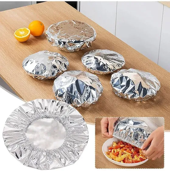 Food grade aluminum foil film insulation cover, Aluminium Foil Bowl Covers for Reusable, 10 Pcs-Kitchen Food Storage Insulation Film, Elastic Design