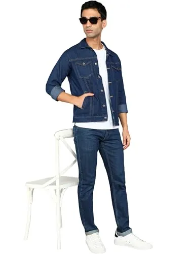FTX Men Solid Dark Blue Denim Standard Length Jacket (535_2)_Xl