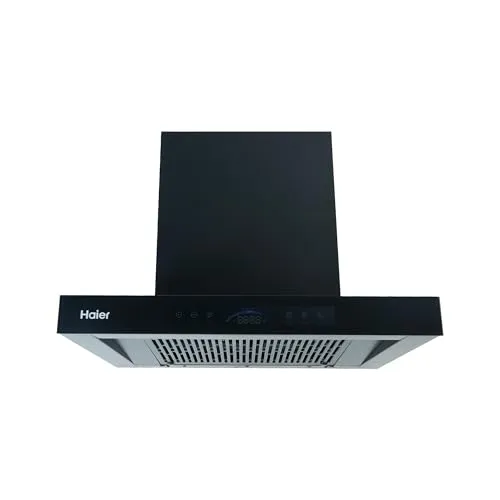 Haier 60cm 1600m³/hr BLDC Autoclean T-Shape Chimney | Easy Clean Filterless with Touch/Gesture Control | 10 Yr Motor, 4 Yr Comprehensive Warranty | Free Installation & Pipe | HIH-T1600-BLDC-IN | Black