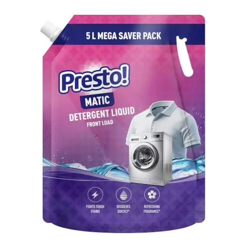 Amazon Brand - Presto! Matic Front Load Liquid Detergent Refill Pack 5L | Floral Scent | Quick Action Stain Removal for Front Load Washing Machines