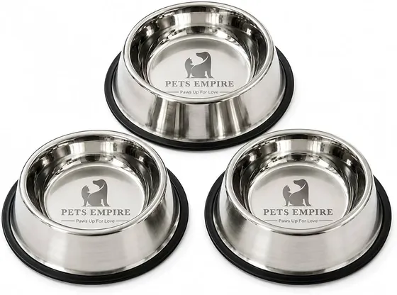 Pets Empire Dog & Cat Bowls Stainless Steel, Pack of 3, Anti-Skid Feeding Bowls for Food & Water, Heavy Duty Metal Pet Bowl, Rust Proof, Dishwasher Safe for Puppies, Cats & Dogs (3, 200, Milliliters)