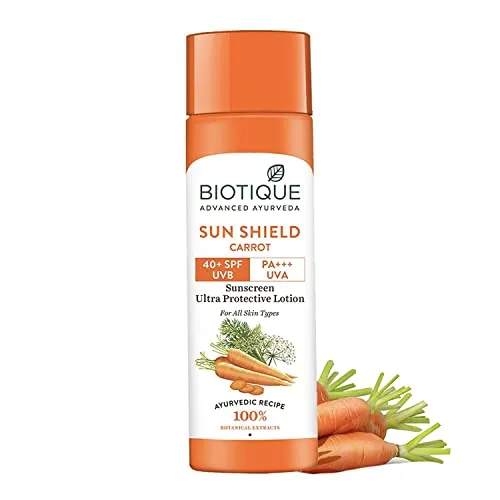 Biotique Bio Carrot Face And Body Sun Lotion All Skin Type SPF 40 Uva/Uvb, 120Ml, 1 Count