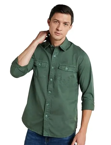 Amazon | Symbol Premium Men's Washed Cotton Twill Casual Shirt - Regular Fit